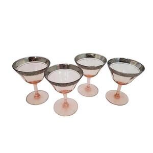 4 Vintage Champagne/Tall Sherbets Rambler Rose Pink (Stem 14196) by TIFFIN